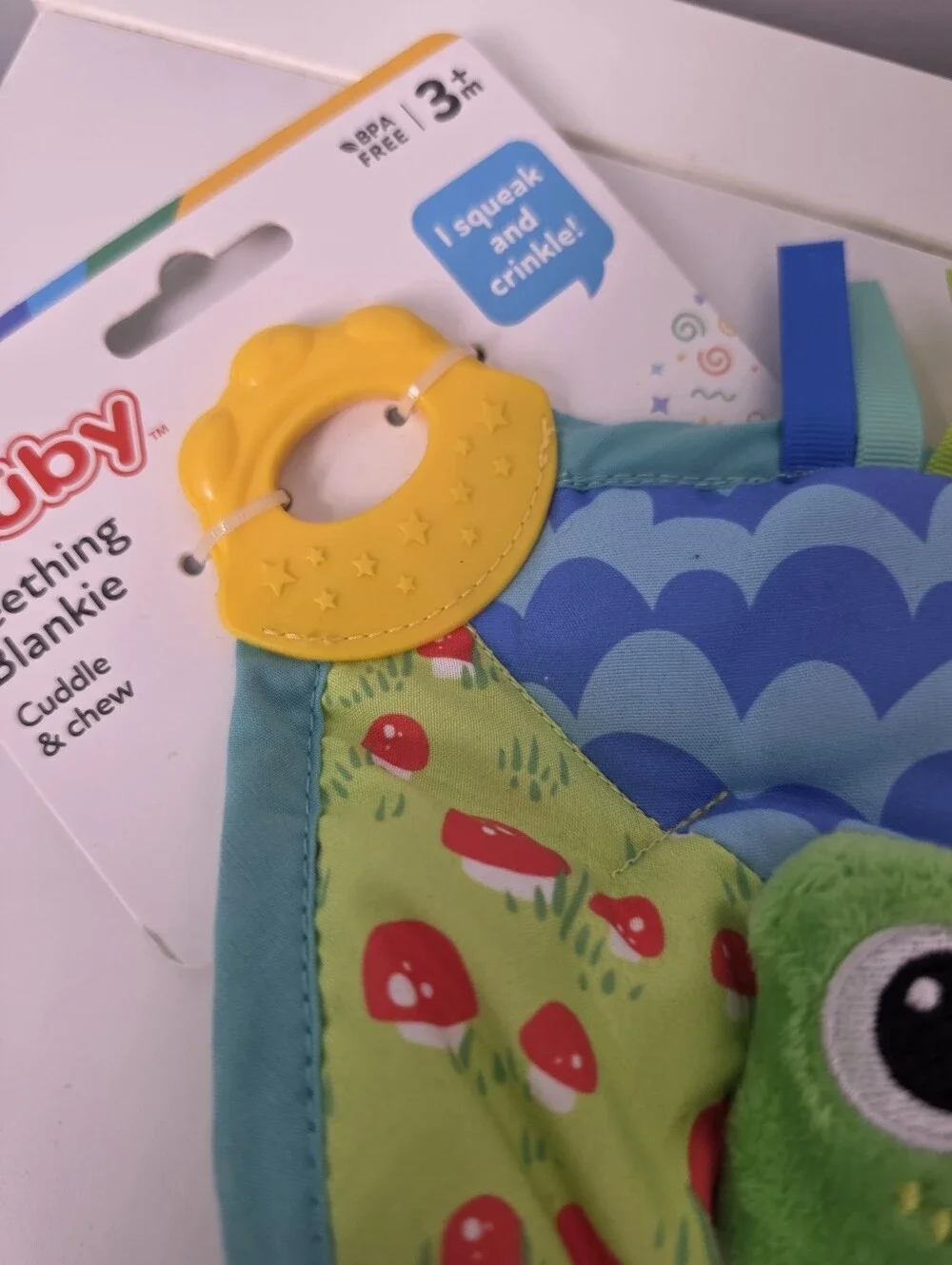 Nuby Teething Baby Blankie and Teether Toy, Unisex Baby Accessories, Frog Design